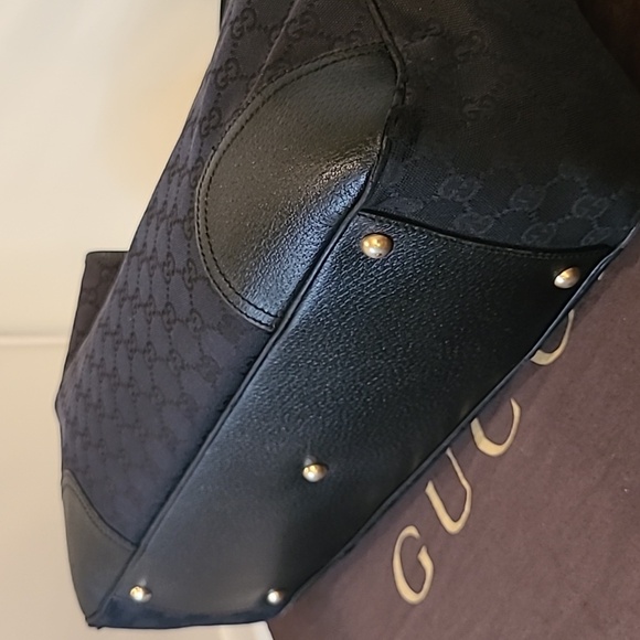 GUCCI 1990'S  VINTAGE GG CANVAS/LEATHER LARGE PRINCY TOTE W WEBBING DETAIL - Picture 14 of 17